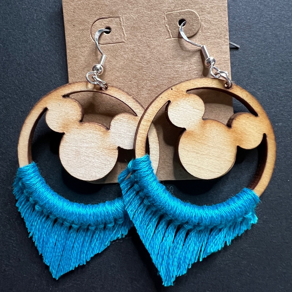 Handmade macrame Mickey earrings